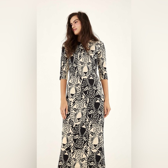 Rare FARM Rio B&W Midnight Leopards Jersey Dress Size Small - Picture 3 of 13